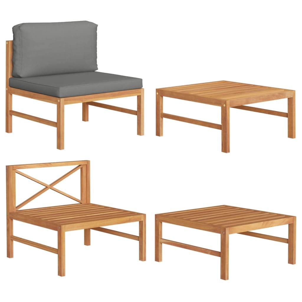Set di 2 mobili da giardino in legno di teak, cuscini grigio scuro, resistenti alle intemperie, mobili da terrazza, divano da esterno per balcone, giardino