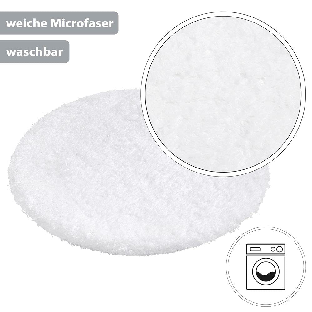 PANA Alfombra de baño redonda de pelo largo en varios colores y tamaños, de microfibra suave, antideslizante y lavable, diámetro de 71 cm, color: blanco