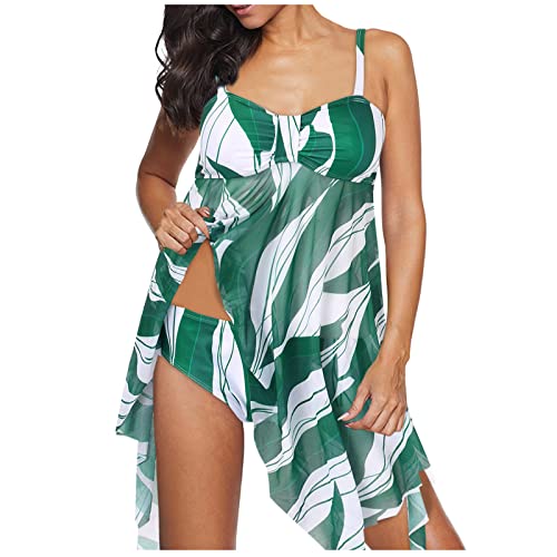Mujer Traje de baño Tankini con pierna,Traje de baño UV Translúcido,Traje de baño para mujer,Traje de baño largo,Traje de baño Bikini de cintura alta para mujer,Bikini 80 F, verde, 5XL