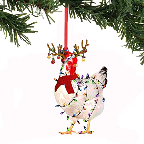 1 adorno de pollo de Navidad divertido bufanda de pollo decoración navideña adornos de pollo para árbol de Navidad para colgar al aire libre, fácil de colgar, adecuado para Navidad (04)