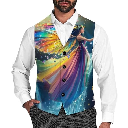 Beautiful Butterfly Fairy Mens Slim Fit Suit Vest Dress Waistcoat Casual Business Vest