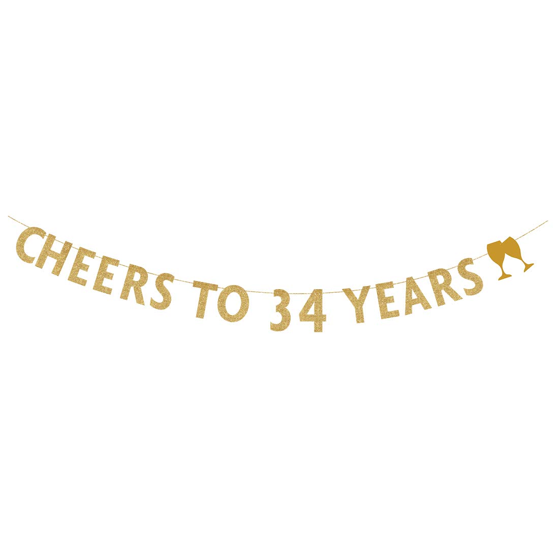 MAGJUCHEGold Glitter Cheers to 34 Years Banner,34th Birthday Party Decorations