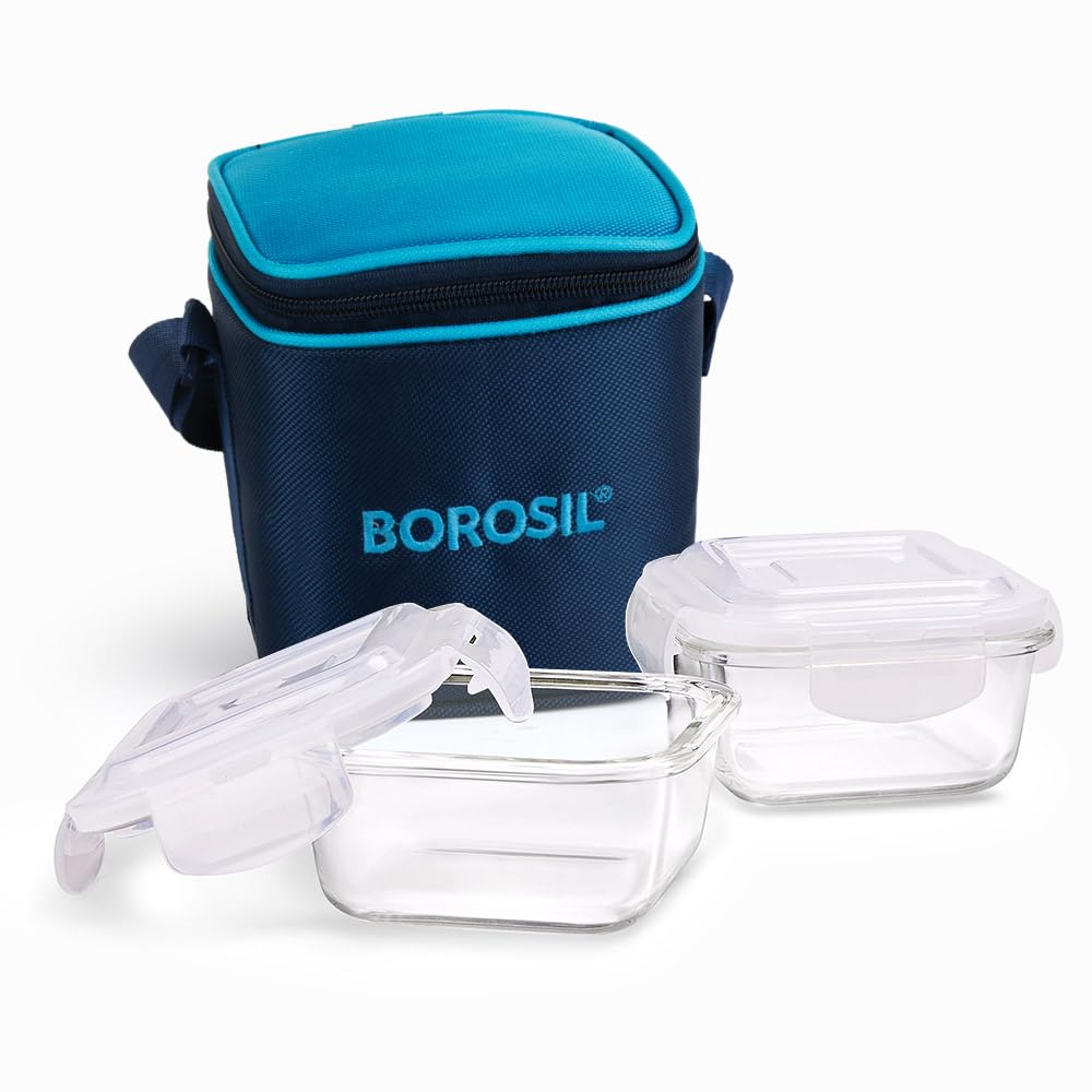 Borosil Borosilicate Glass Lunch Box with Bag (Klip n Store, 320ml x 2 Horizontal) — Amazon image 16