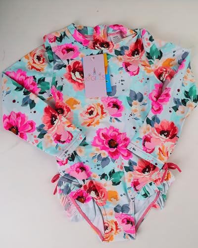 Image of Girls Long Sleeve Zipper Rash Guard 1 Piece UPF 50+ Sun Protection