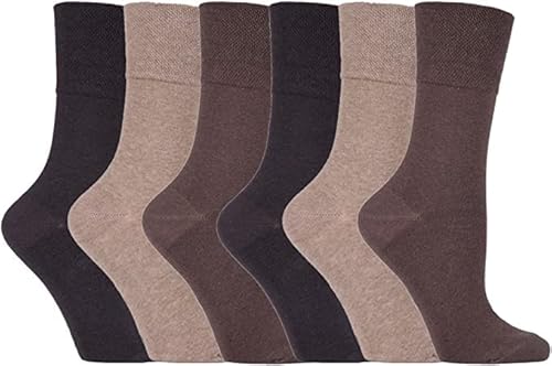 ZRWASKA® Chaussettes diabétiques pour homme - Large élastique en coton - Neuropathie - Doux - Adapté aux œdèmes - Pieds enflés - Chaussettes non élastiques - Taille 39-45, 6 paires - marron T&S