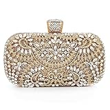 Yokawe Womens Crystal Evening Clutch Bag Bridal Wedding Purse Rhinestone Party Prom Handbag (Gold)