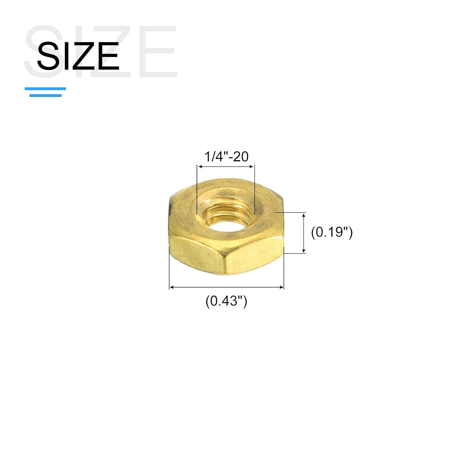 METALLIXITY Hex Nuts (1/4"-20) 25Pcs, Brass Coarse Thread Hexagon Nut Hardware Machine Screw Nut - for DIY Home Repair Machinery