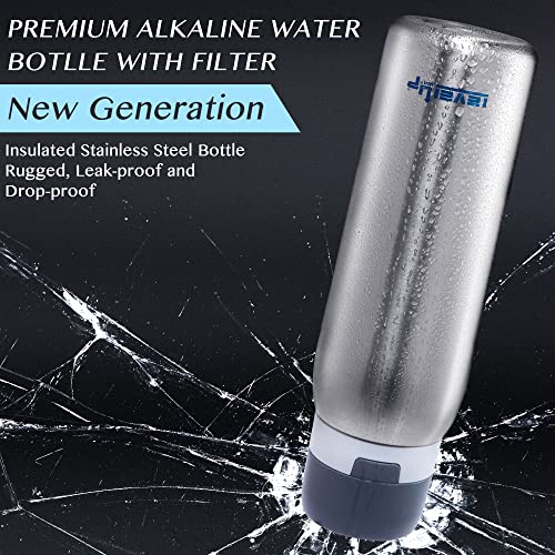 Level Up Way –25 Ounce Premium Stainless Steel Water Bottle With Filter – Bpa Free - Travel Essentials - Alkaline Water Filter Ph 9+ (Black) #TOP2