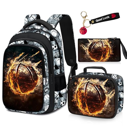 Fitvc School Backpack for Boys - 4pcs Basketball Boys