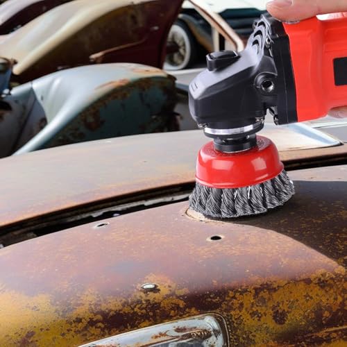 Image of ChgImposs 2 Pcs 3 inch Cup Wire Brush, 0.02 inch Twisted Knotted Carbon Brush Wire with 5 /8 inch-11 (M14) UNC Threaded Arbor for Rust, Corrosion, Paint Removal. Wire Cup Wheels for All Brands 4-1 /2 Angle Grinder