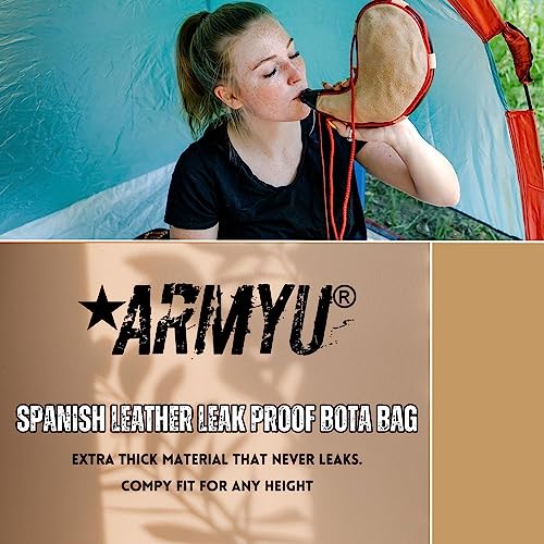 Army Universe Spanish Leather Wine Bota – 2L Waterskin Canteen Flask, Traditional Drink Pouch for Wine or Water