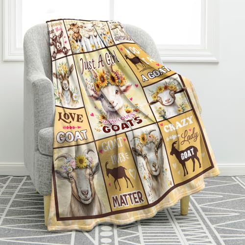 Jekeno Goat Sheep Gifts Blanket for Women Girls Mom Sister Friends Birthday Valentines Christmas Goats Sheeps Floral Print Presents Decor Home Sofa Couch Soft Cozy Plush Throw for Kids Adults 50"x60"