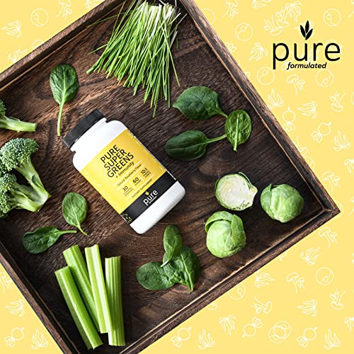 Pure Formulated Super Greens Multivitamin Gummies For Men & Women - Adult Immune Support Gummies - 30 Superfoods Vegan Supplements - Natural Raspberry Flavor (60 Count) #TOP7