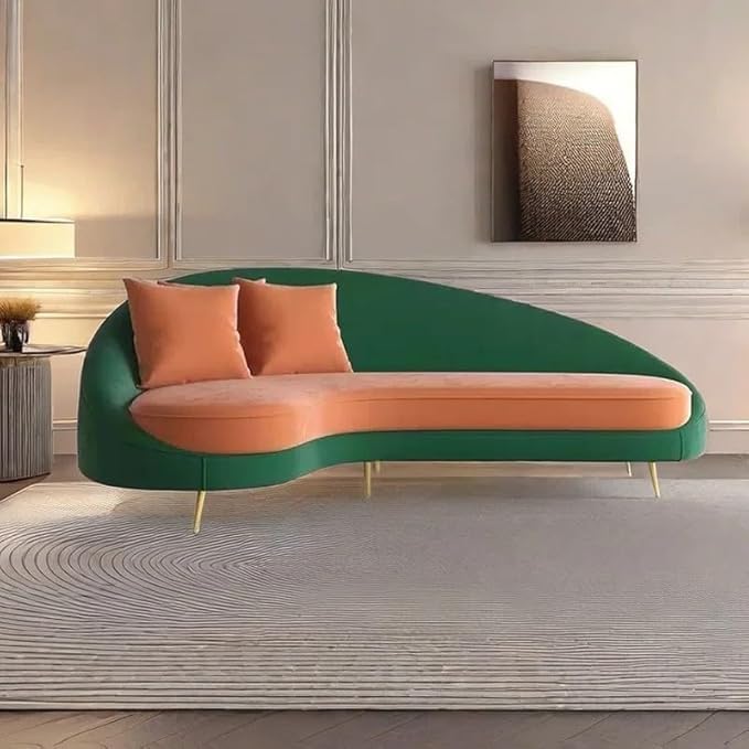 Sung Wood Art Modern 3 Seater Sofa Comfortable Or Classified Designe for Living Room Bedroom Or Office (Green & Orange)