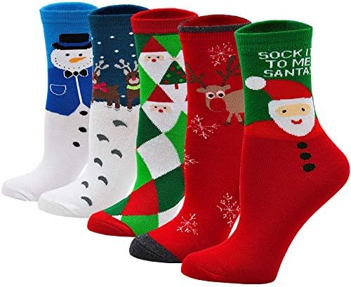 Womens Funny Socks Christmas Gifts: Cute Animal Socks Ladies Cotton Funky Cartoon Novelty Socks Santa Xmas Presents Ideas, 2/3/5 Pairs