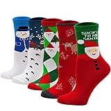 PUTUO Calcetines Navidad Divertidos para Mujer: Calcetines de Algodón de Animales Lindos para Mujer 5 Pares