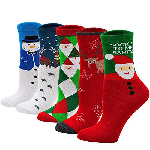 PUTUO Womens Funny Socks Christmas Gifts: Cute Animal Socks Ladies Cotton Funky Cartoon Novelty Socks Santa Xmas Presents Ideas, 5 Pairs