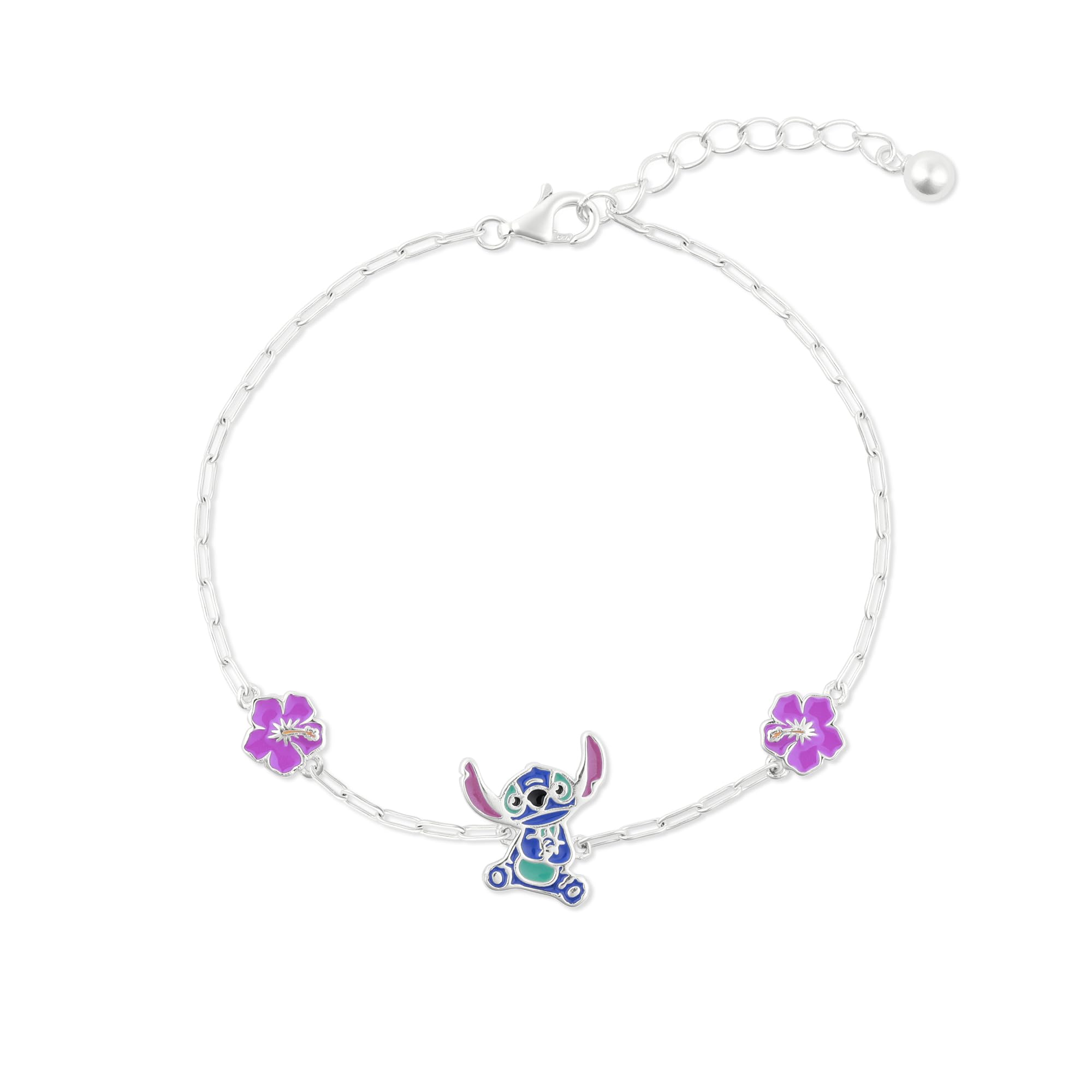 Disney Disney Pulsera ajustable con dije de flor y puntada azul de plata de ley para niñas B902414SL-65.PH