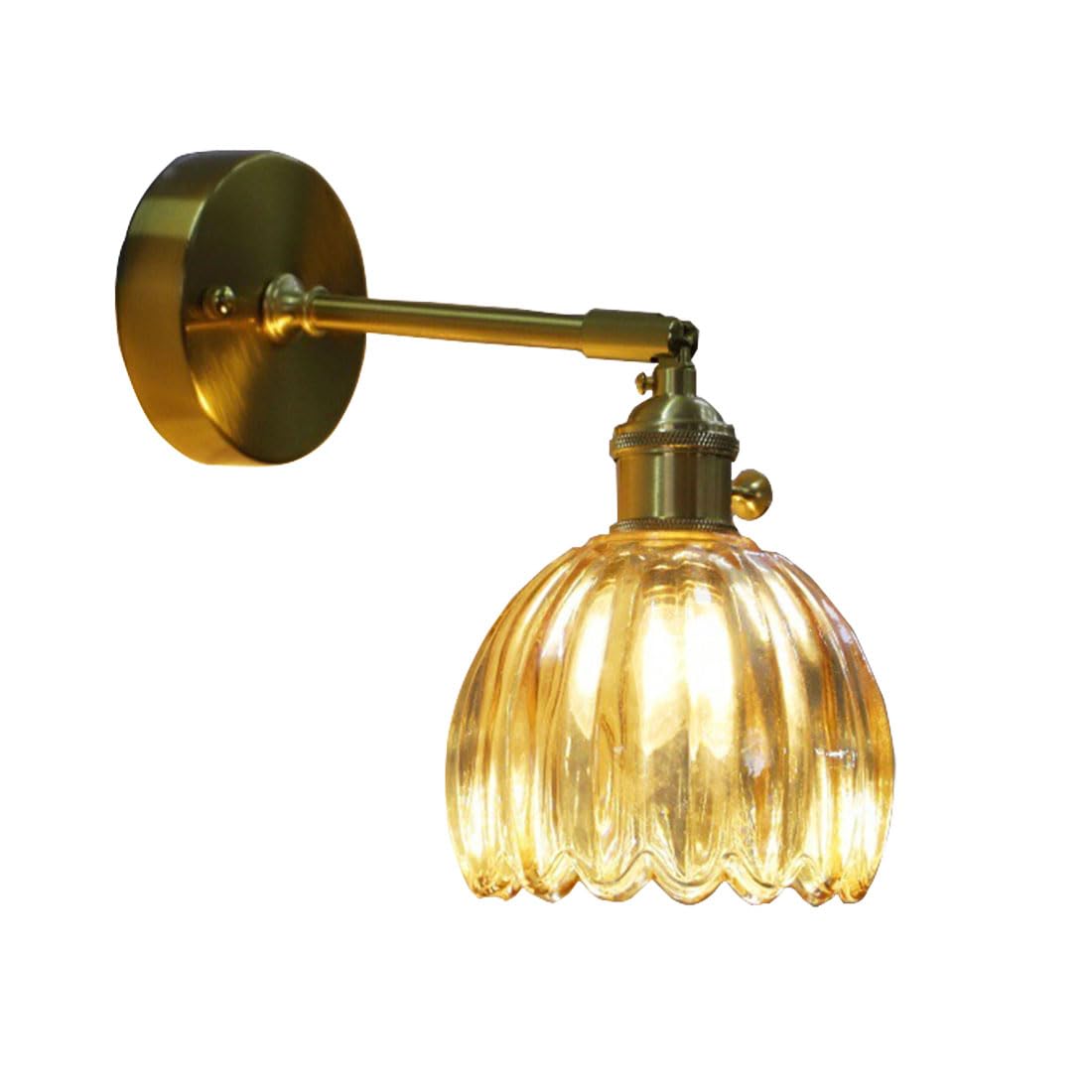 HUAYUSEDF Vintage Wall Lights Tulip Glass Lampshade Up & Down Adjustable Wall Sconces with Switch Industrial Modern Wall Lamp for Bedroom Loft Living Room Kitchen (Green)(Amber)