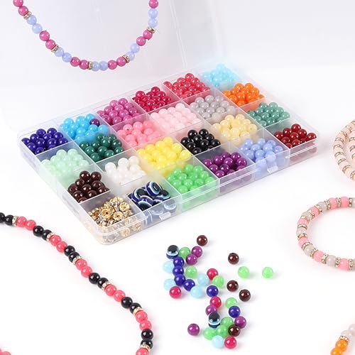 Image of ambitieux Diy Bracelet Making Kit - 600+ Pcs 24 Colorful Beads, 10M Elastic Thread, Jute Bag, And Cutter - Gift For Girls Birthdays (Moon 8Mm),Multicolor