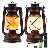 Vintage Lantern LED Battery Powered Camping Lamp Outdoor Hanging Lantern Flickering Flame Rechargeable Retro Lanterns Remote Control 4 Modes Light Non-Solar 2 Pack