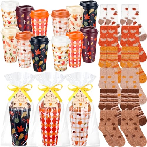 Glitopper 12-Set 16 oz Fall Mug and Sock Bundle