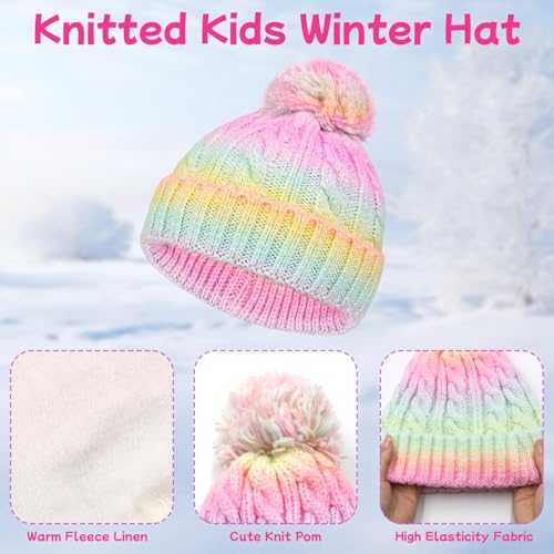 SK Studio Kids Winter Hat Gloves Scarf Set, Girls Toddler Winter Beanie Hat with Pom Knit Neck Warmer Gloves Fleece Lined Set2