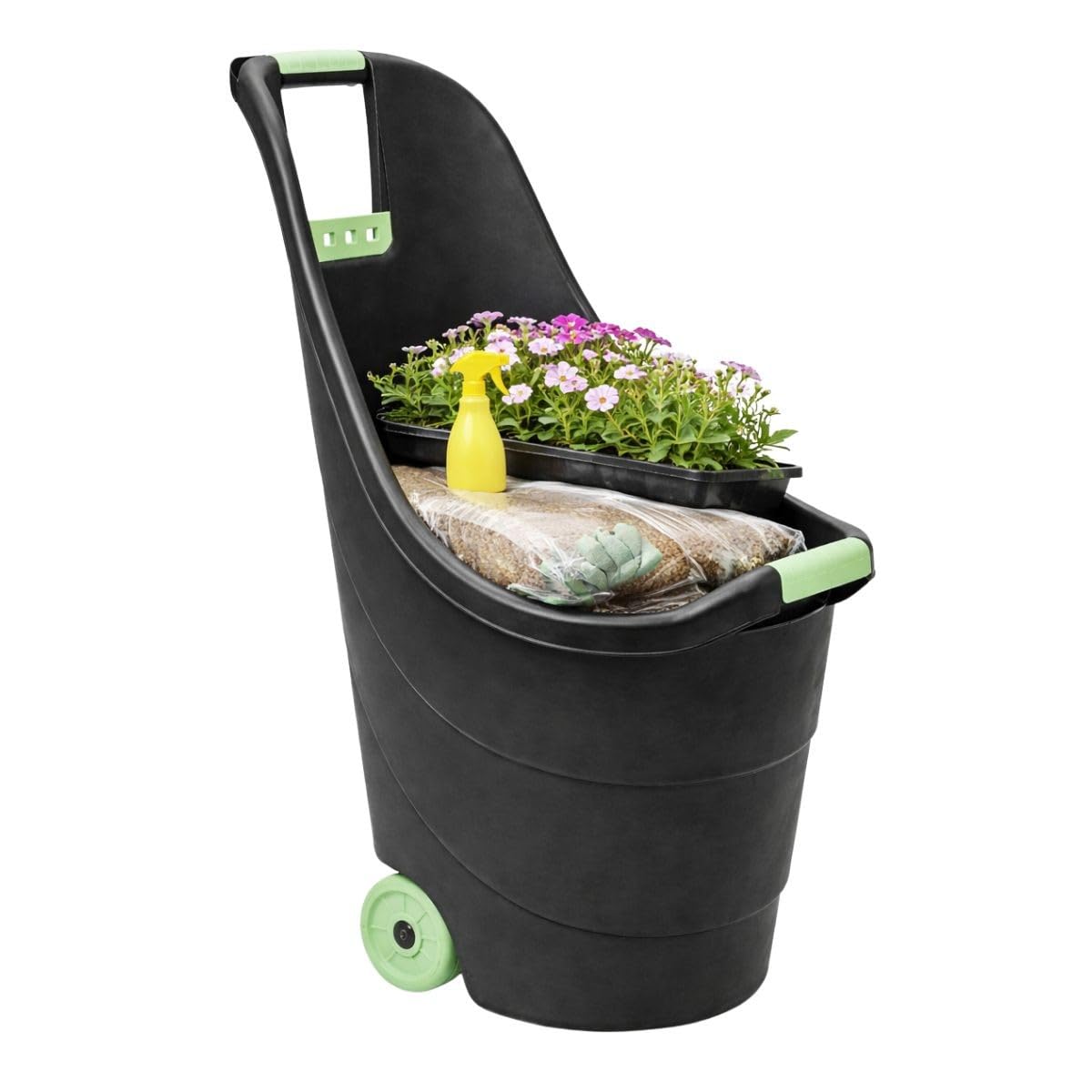 KZ GARDEN - Chariot de jardin 62L 2 roues - Transport Bois, Terreau, Plantes Trolley Plastique robuste recyclé Noir
