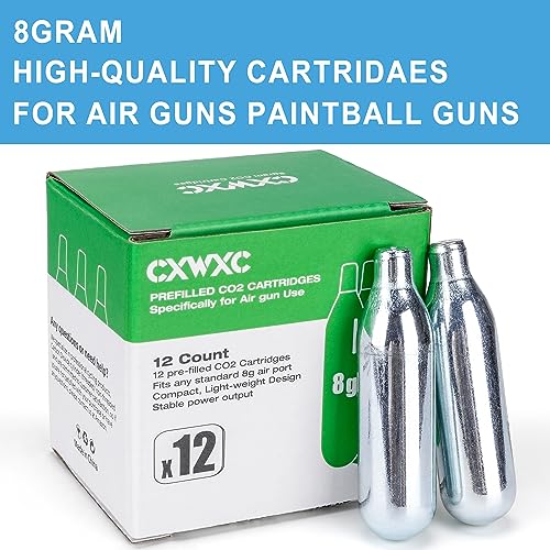 CXWXC CO2 co2 kapseln 8g/12g – Hochreine CO2 Kapseln (99,9%), Stahlgehäuse, ölfrei & Anti‑Leck, gewindefrei Click‑Lock – für Luftdruck‑ & Pneumatikgeräte