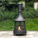 Deko Chimney Wood Burner Firepit with PVC Cover - Outdoor BBQ Fire Pit with Adjustable Cast Iron Grill - Smokeless Patio Fire Pit - Fire Space Heater - Portable Firepit for Camping Bonfire & Barbecue