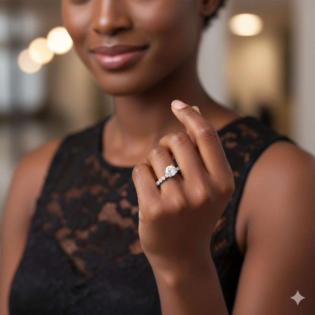 Jewelili 10K White Gold Diamond Ring for Women | 1.0 CTW Round Wedding Engagement Rings | H Color I1 Clarity | Lab Grown Diamond Ring | Size 6,7 & 8