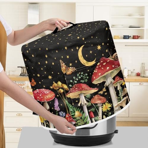 Image of 3-Quart Air Fryer Cover - Mushroom Butterfly Design | Portable Washable Dust Protector with Handle and Storage Pocket Lightweight | Fits Instant Pot, Crock Pot