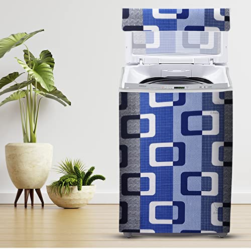 Image of Polyester Washing Machine Top Load Cover with Zipper Washable & Dustproof Washable Protector for 5kg-8kg Capacity (Geometric Blue, 23x23x35 Inch)