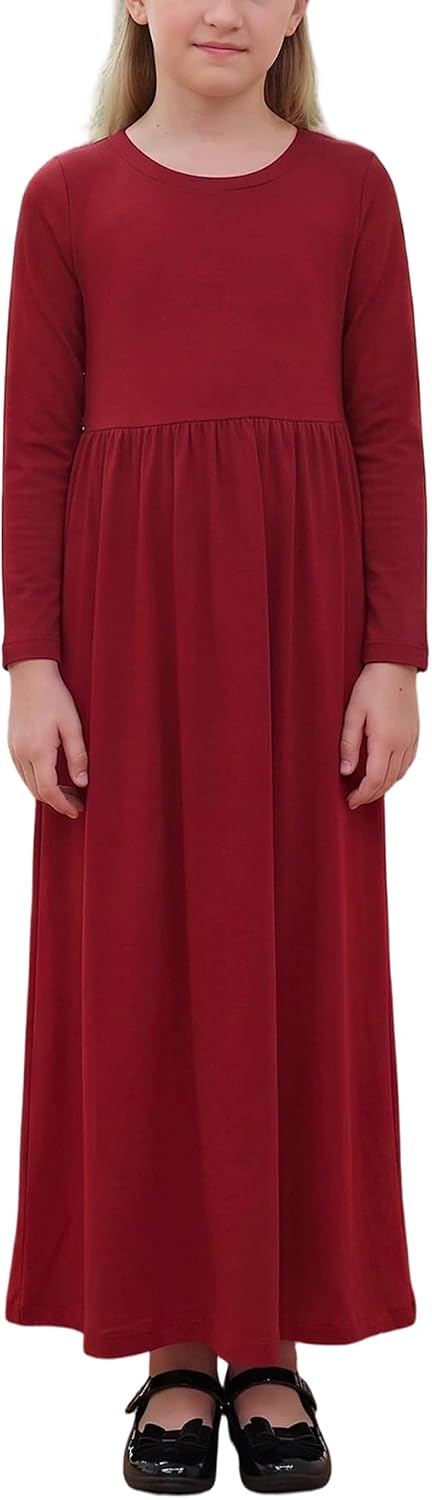 GORLYA Girls Modest Casual Maxi Dress with Pockets 4-14Y