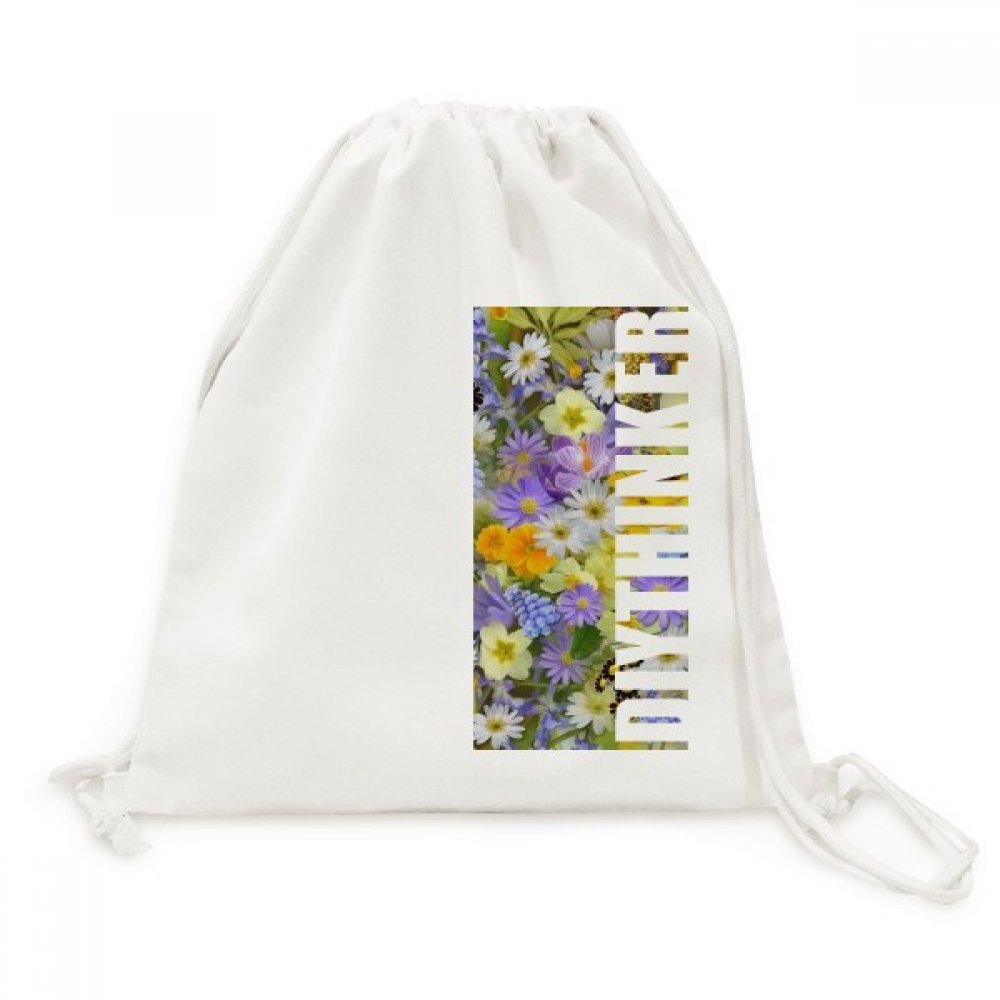 Toile Drawstring Backpack Voyage Sacs à cordon imprimé fleurs jaunes