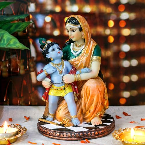 Estatua Hindu Dios Krishna y Yashoda 7.9 pulgadas Polystone miniatura 3