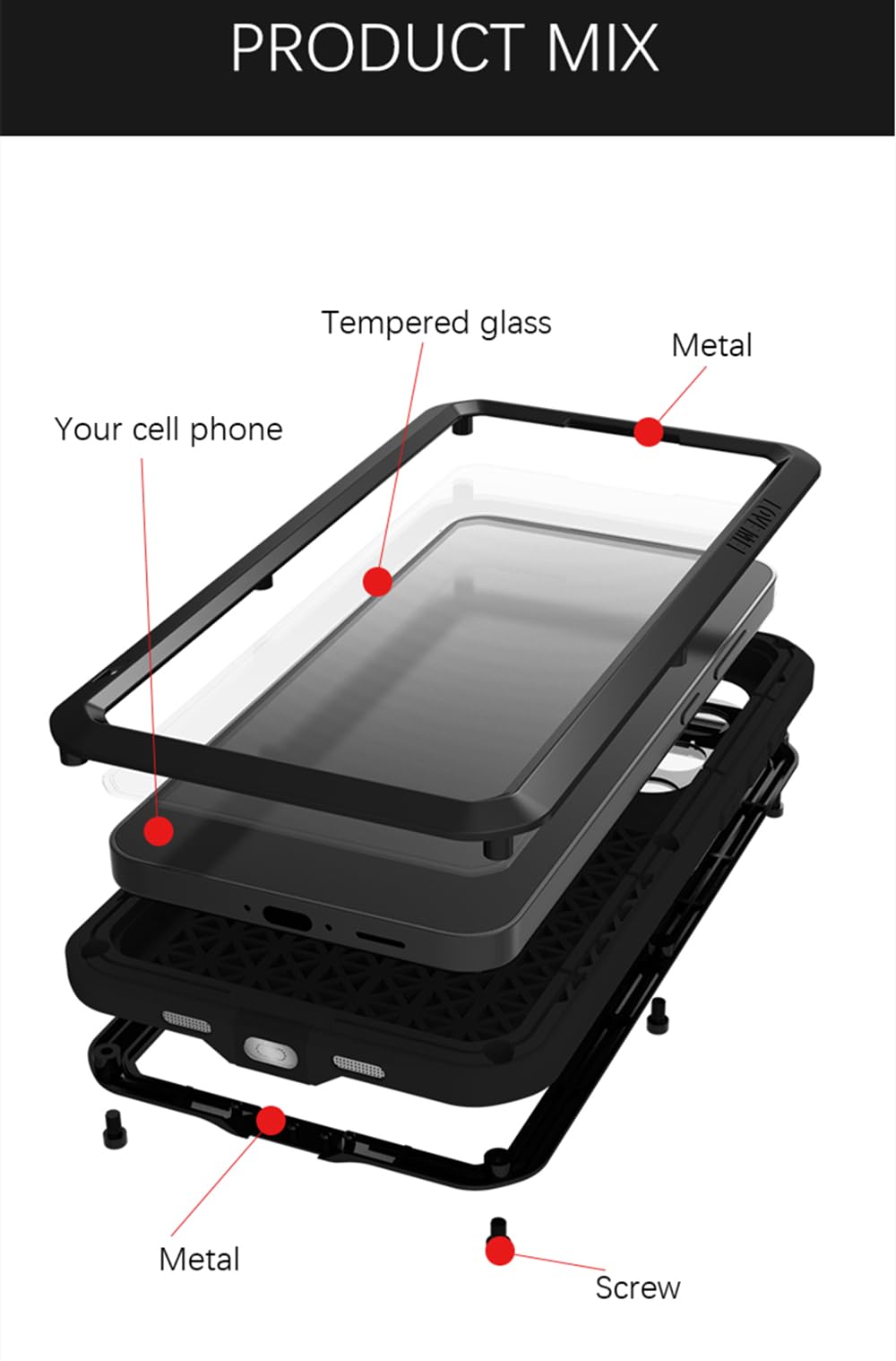 LOVE MEI Funda compatible con Samsung Galaxy S24 FE, deportes al aire libre, militar, resistente, a prueba de golpes, a prueba de polvo, aluminio híbrido, metal, silicona y vidrio templado (negro)