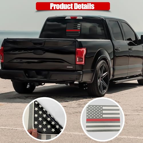 Image of USA Flag Decal for Truck Back Window,Car Decal and Sticker,Rear Middle Window American Decal for Pickup Truck,F150 F250 F350 2015-2023(Black&Red)