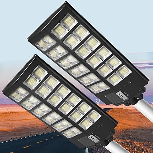 A-ZONE 1500W Solar Street Light Outdoor Motion Sensor, 6500K Solar Powered Outdoor Lights Dusk to Dawn, Solar Lights Outdoor Waterproof IP66, Solar Outdoor Lights for Yard, Piazza (2 Pack)
