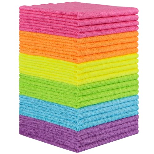 Orighty Chiffons de Nettoyage en Microfibres, 24 paquetsHaute Absorption, Non pelucheuxUtilisation Multiple, Chiffons de Nettoyage puissants pour la Maison, la...