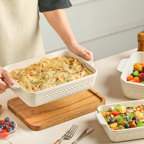Casserole Dishes for Oven, Ceramic Baking Dishes Set of 3, Rectangular Lasagna Pans Casserole Dish Set for Baking, Cooking, Kitchen, Cake Dinner, Banquet (15.4\'\'/12.3\'\'/9.8\'\') - Thumbnail 5