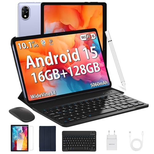 DOOGEE U10 Andriod 15 Tablet con Teclado y Lápiz, WiFi 6 Tableta 10 Pulgadas para niños, 16GB RAM+128GB ROM, HD IPS Pantalla/ 5060mAh/ Face ID/OTG/BT 5.0/ 8MP+5MP Tablets PC con Funda & Raton 2025