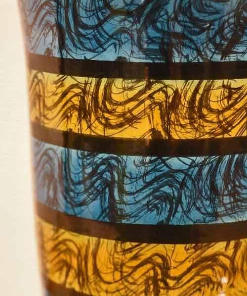 イタリア 花瓶 フラワーベース ブルー 黄色 クラシック 656-25BY