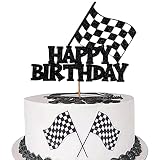 Car Cake Topper Race Car Cake Decorations for Racing Car Checkered Flag Themed Kids Boy Girl Happy B