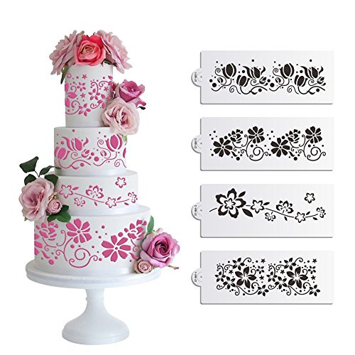 Flower Vines Wedding Cake Stencil Decorating Mold Platic Cake Tool Set by ART Kitchenware ST-861