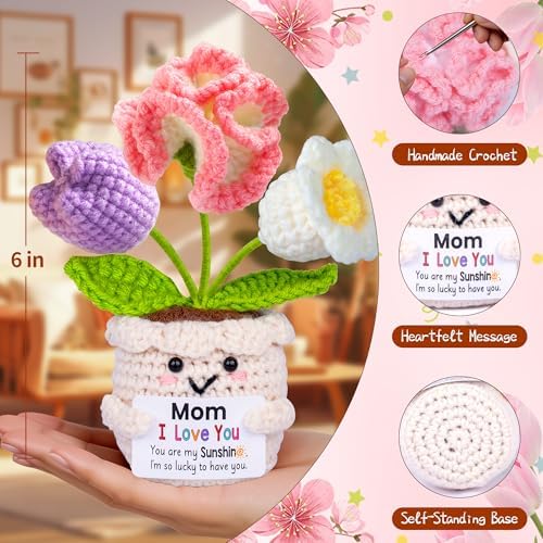 Gifts for Mom from Daughter Son, Mom Birthday Gifts, Gift for Moms Mother in Law Step Mama Mommy, Mother's Day Birthday I Love You Present for Moms, Cute Handmade Crochet Positive 3 Flowers Doll — view 4