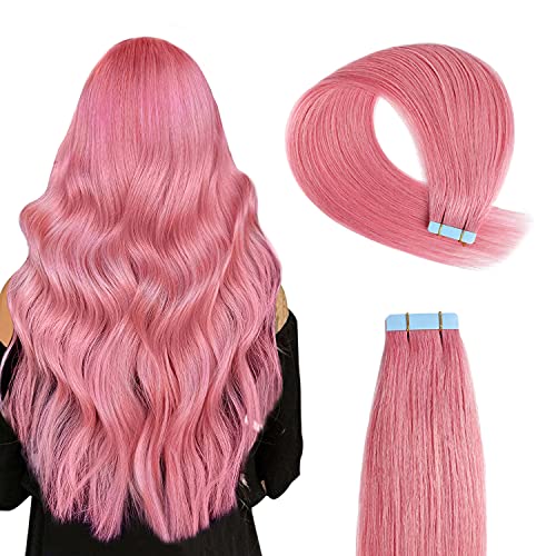 Sunya Tape in Hair Extensions 14 inches Silky Straight Remy Human Hair Seamless Skin Weft Tape in Real Human Hair Extensions 14 inches #Hot Pink 20 Gram 10Pcs/Pack Thick Hair