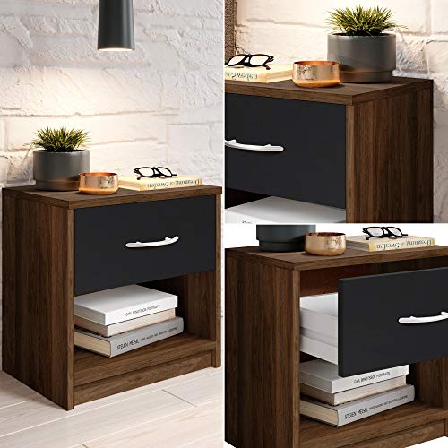 Stella Trading Bedside Table, Wood, Columbia Walnut/ABS Black, 28 x 39 x 41 cm