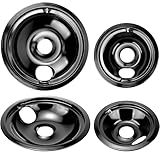 WB31M20 WB31M19 Black Porcelain Drip Pans Replacement for G-E Hot-point Electric Rang/Stove Fetechmate Electric Stove Burner Drip Pans of 4 Replace WB31T10014, WB31T10015, WB31M0019, WB31M0020-Style B