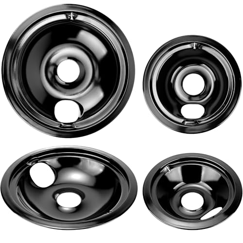 WB31M20 WB31M19 Black Porcelain Drip Pans Replacement for G-E Hot-point Electric Rang/Stove Fetechmate Electric Stove Burner Drip Pans of 4 Replace WB31T10014, WB31T10015, WB31M0019, WB31M0020-Style B
